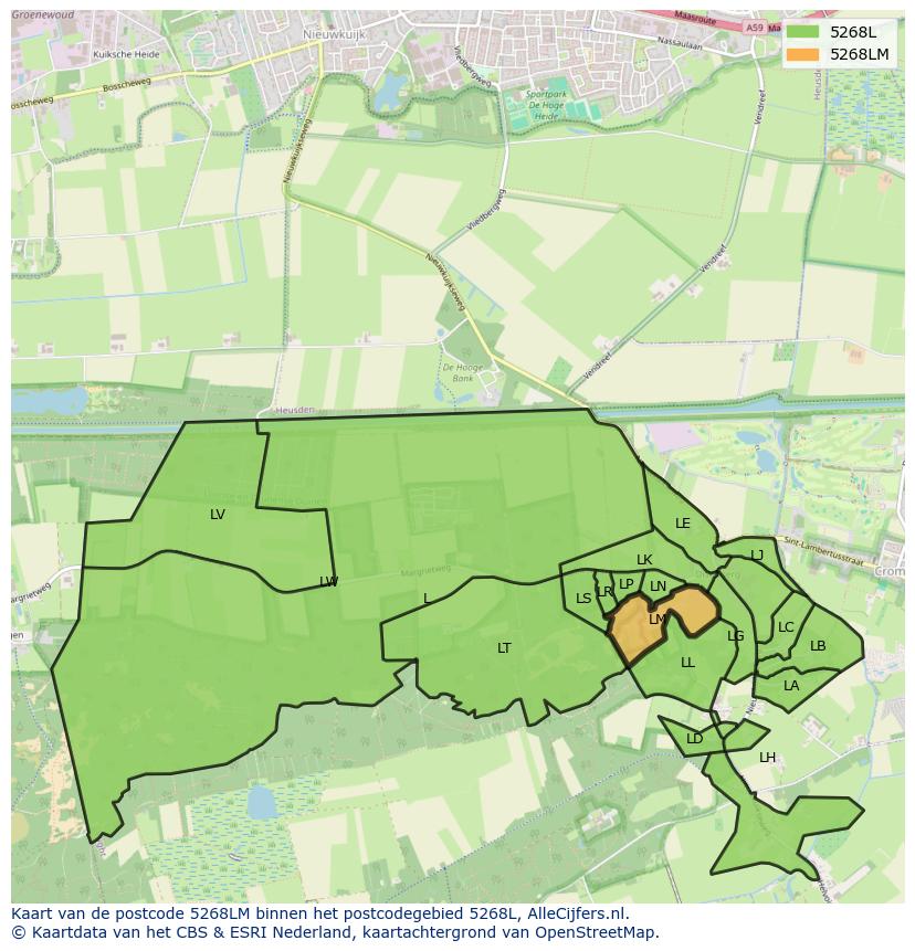 Afbeelding van het postcodegebied 5268 LM op de kaart.