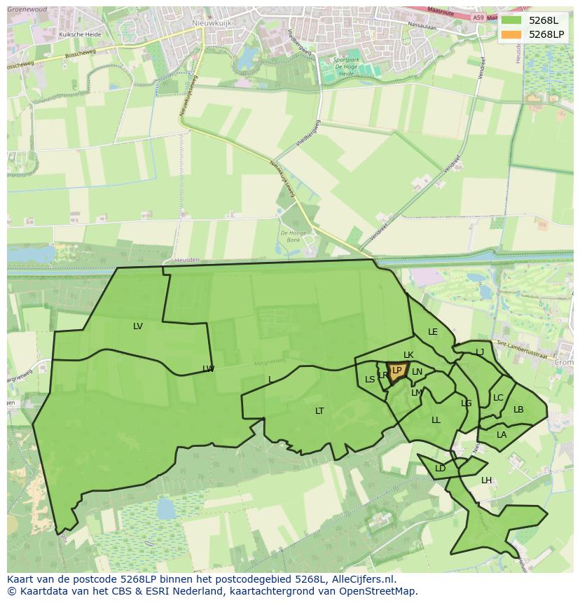 Afbeelding van het postcodegebied 5268 LP op de kaart.