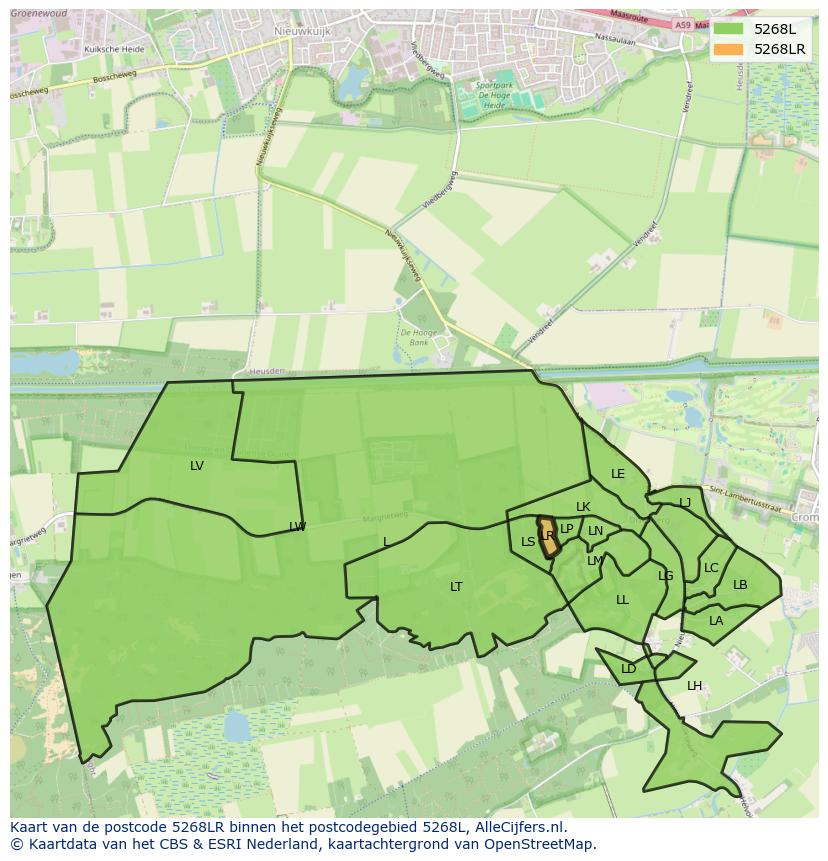 Afbeelding van het postcodegebied 5268 LR op de kaart.