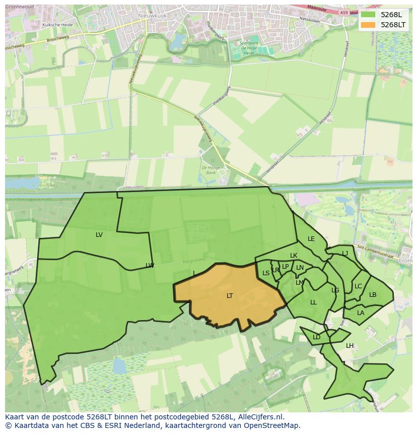 Afbeelding van het postcodegebied 5268 LT op de kaart.