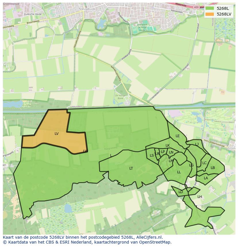 Afbeelding van het postcodegebied 5268 LV op de kaart.