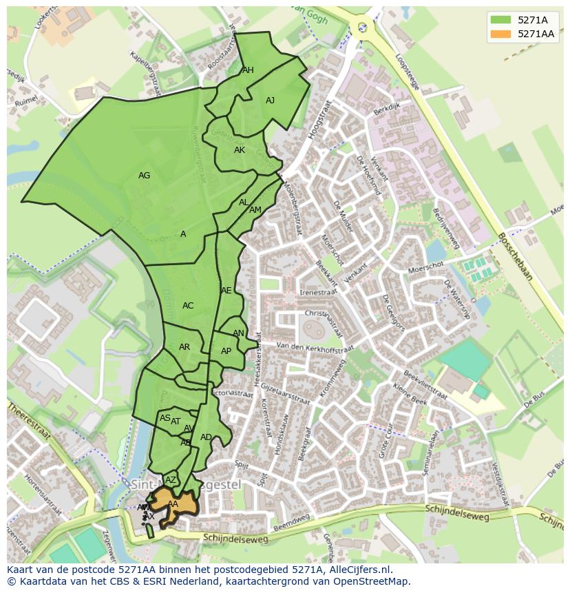 Afbeelding van het postcodegebied 5271 AA op de kaart.
