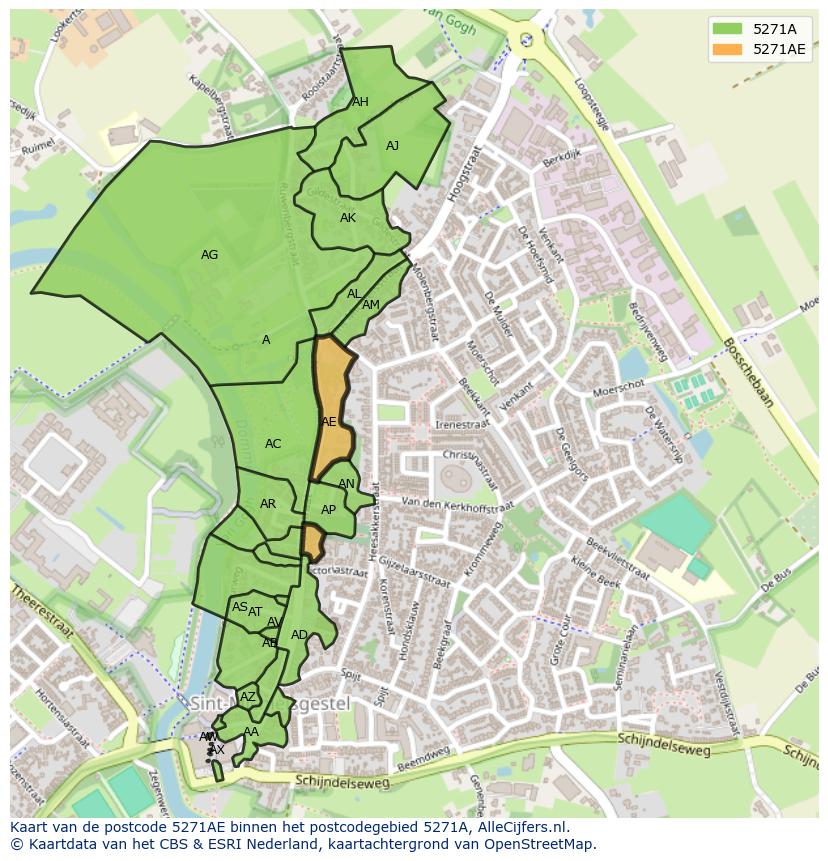 Afbeelding van het postcodegebied 5271 AE op de kaart.