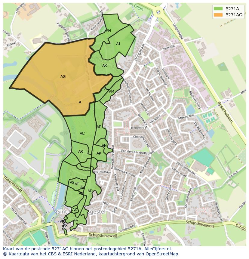 Afbeelding van het postcodegebied 5271 AG op de kaart.