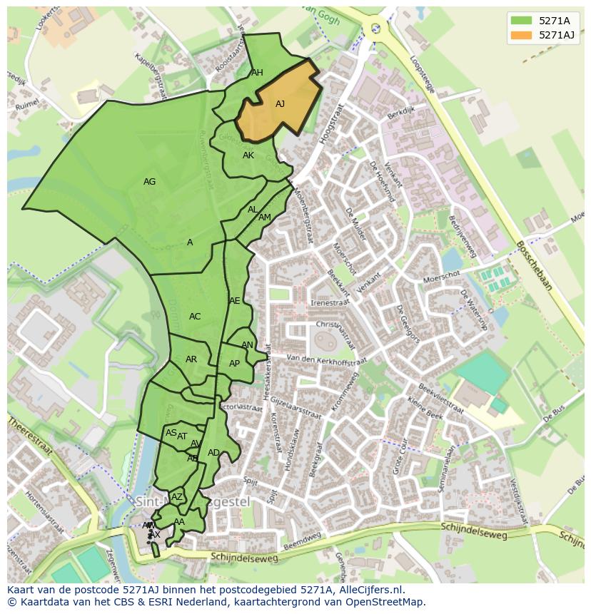 Afbeelding van het postcodegebied 5271 AJ op de kaart.