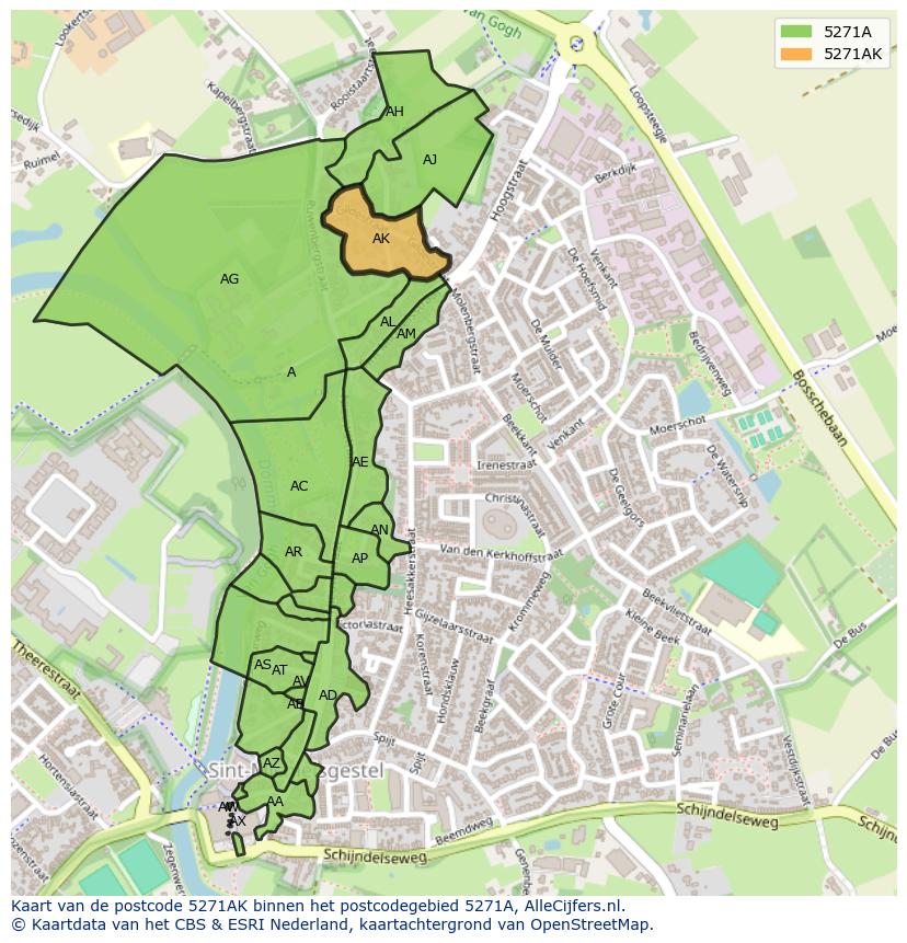 Afbeelding van het postcodegebied 5271 AK op de kaart.