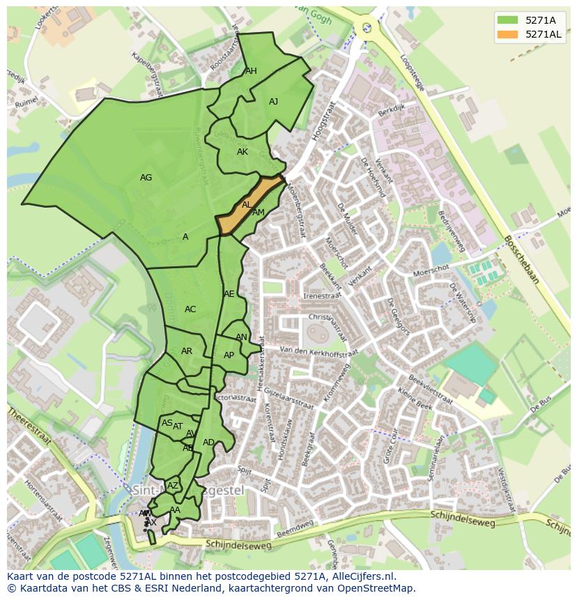 Afbeelding van het postcodegebied 5271 AL op de kaart.