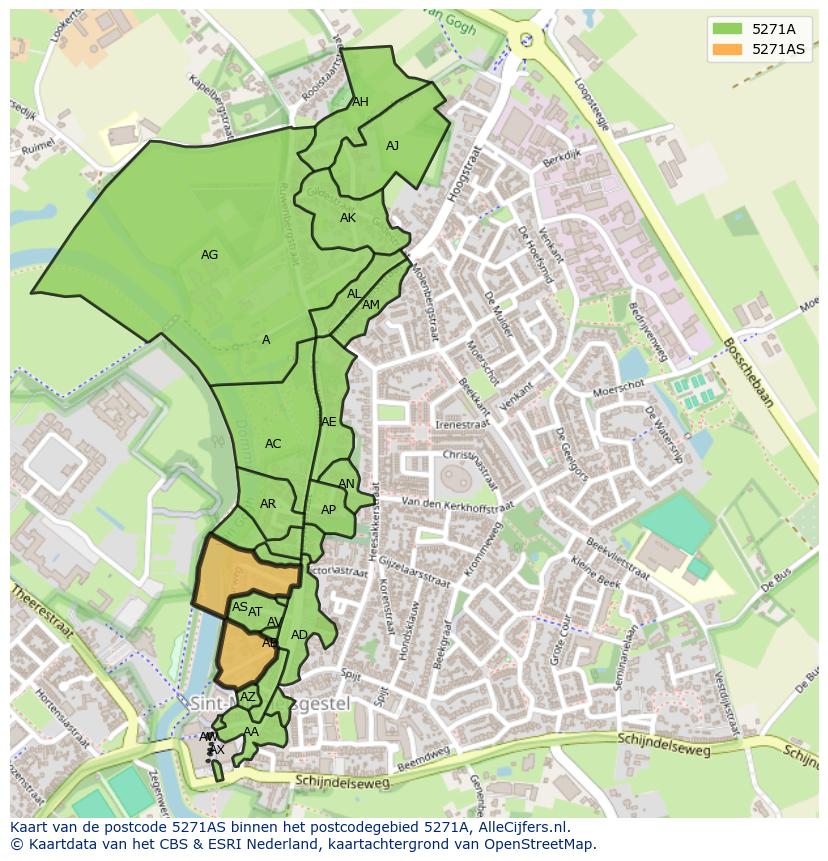 Afbeelding van het postcodegebied 5271 AS op de kaart.