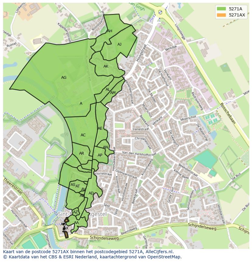 Afbeelding van het postcodegebied 5271 AX op de kaart.