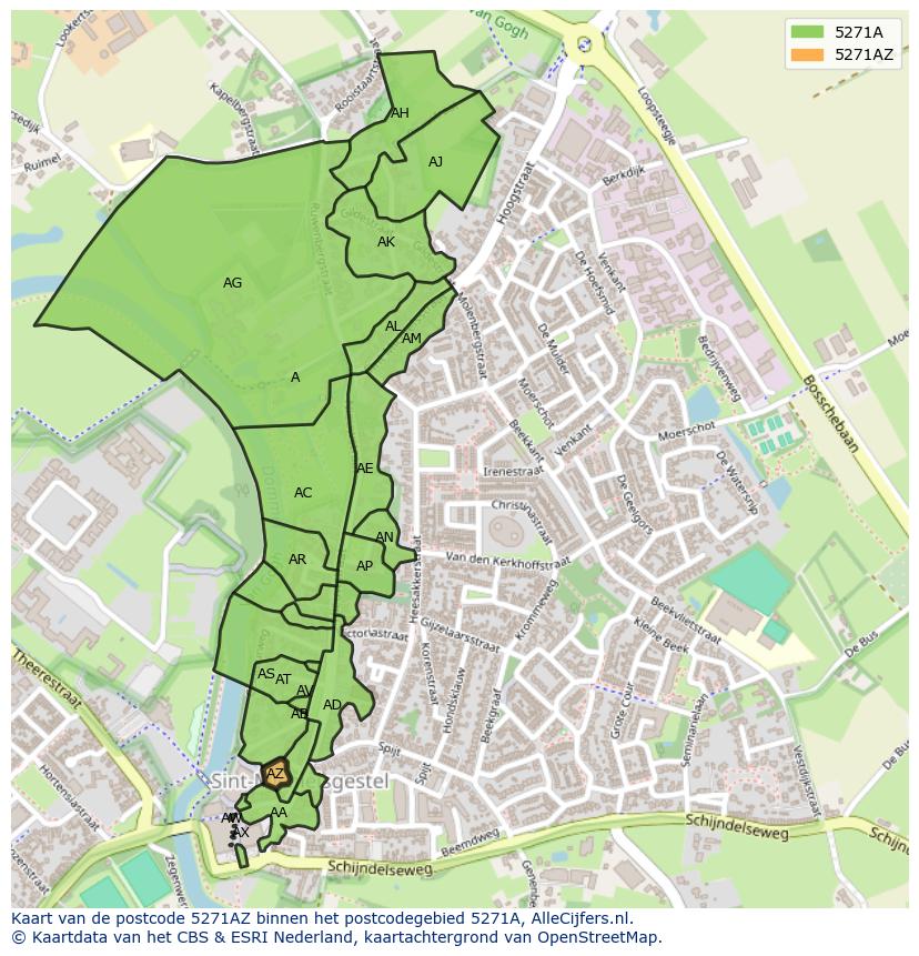 Afbeelding van het postcodegebied 5271 AZ op de kaart.