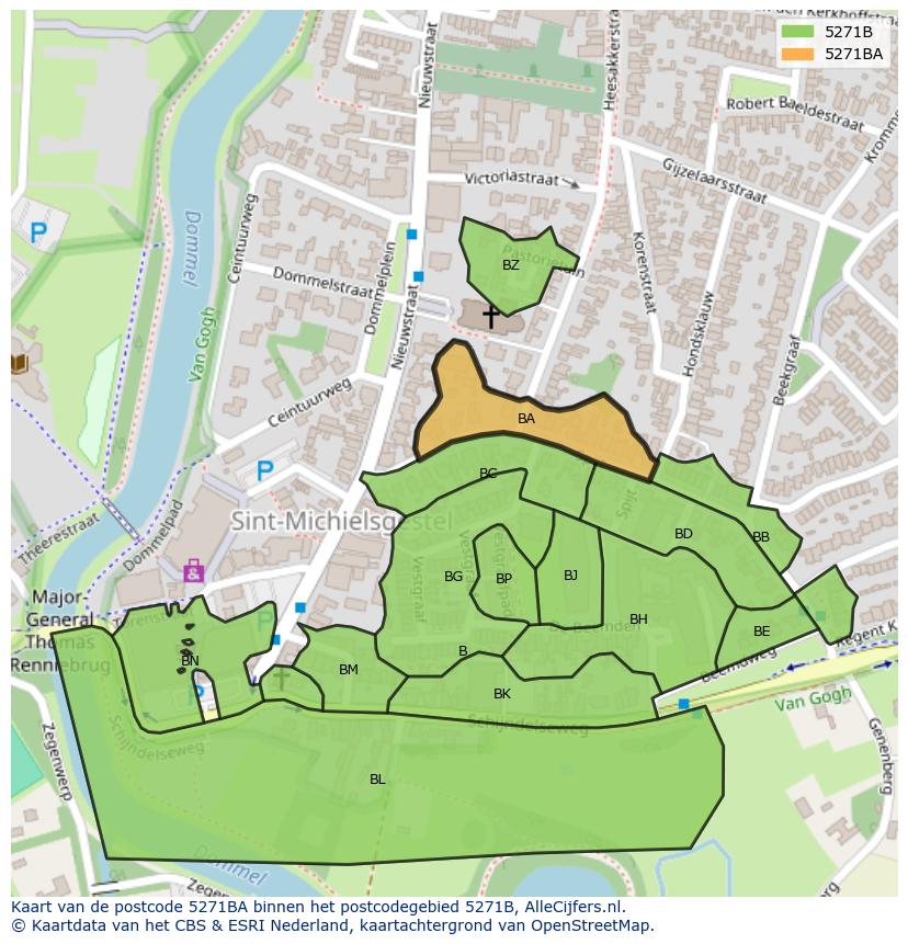 Afbeelding van het postcodegebied 5271 BA op de kaart.