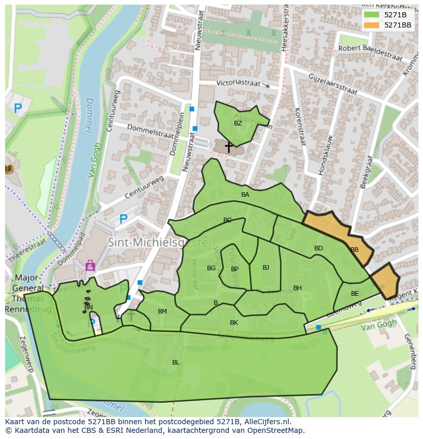 Afbeelding van het postcodegebied 5271 BB op de kaart.