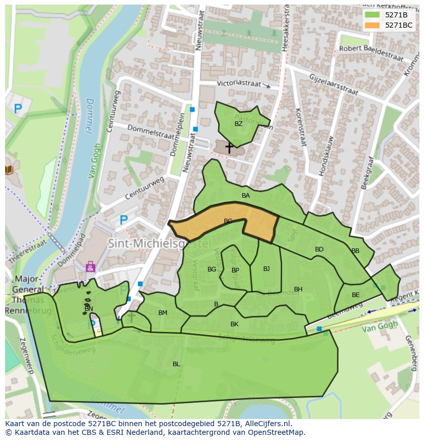 Afbeelding van het postcodegebied 5271 BC op de kaart.