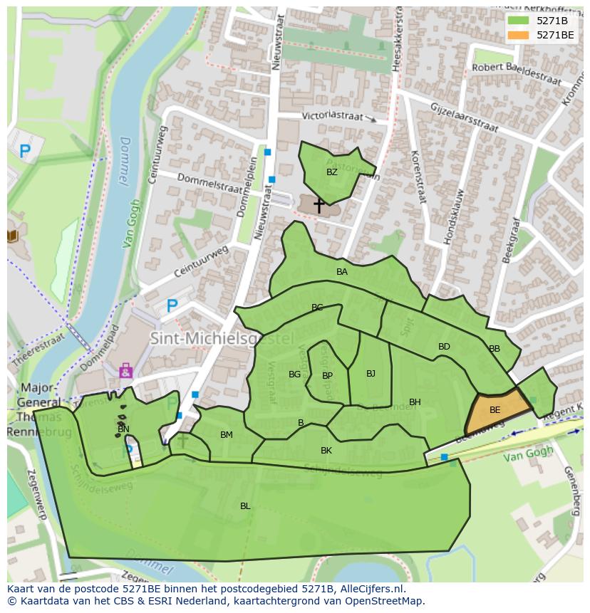 Afbeelding van het postcodegebied 5271 BE op de kaart.