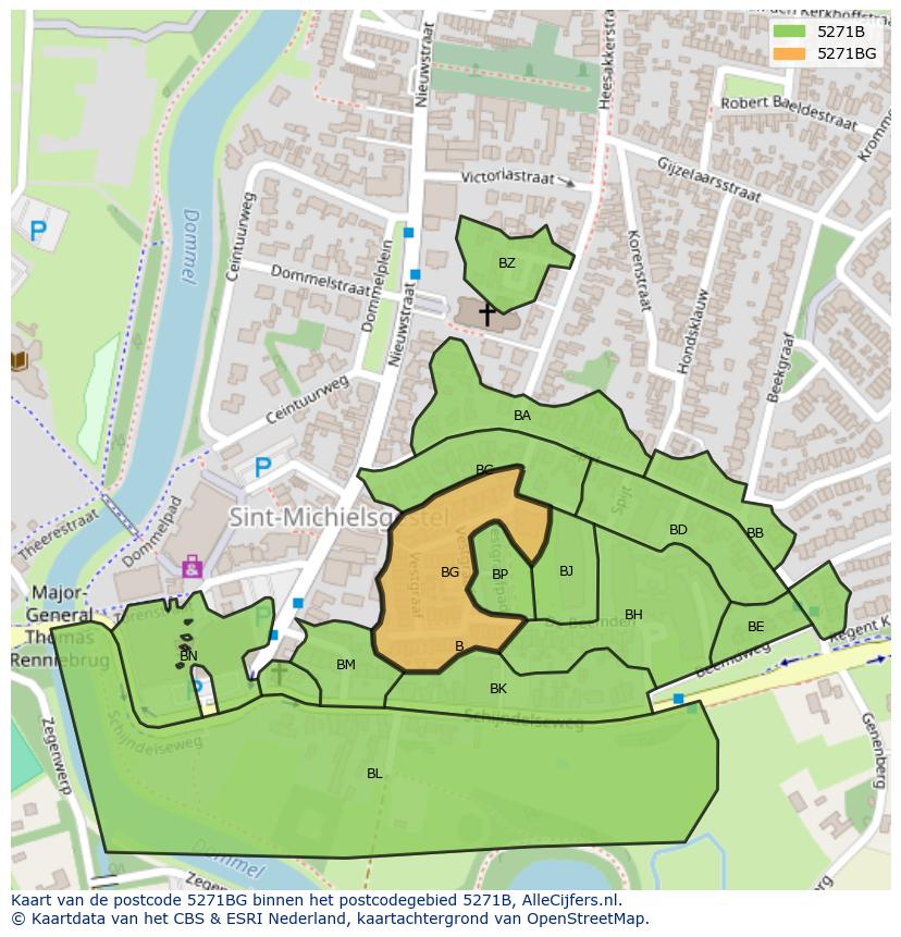 Afbeelding van het postcodegebied 5271 BG op de kaart.