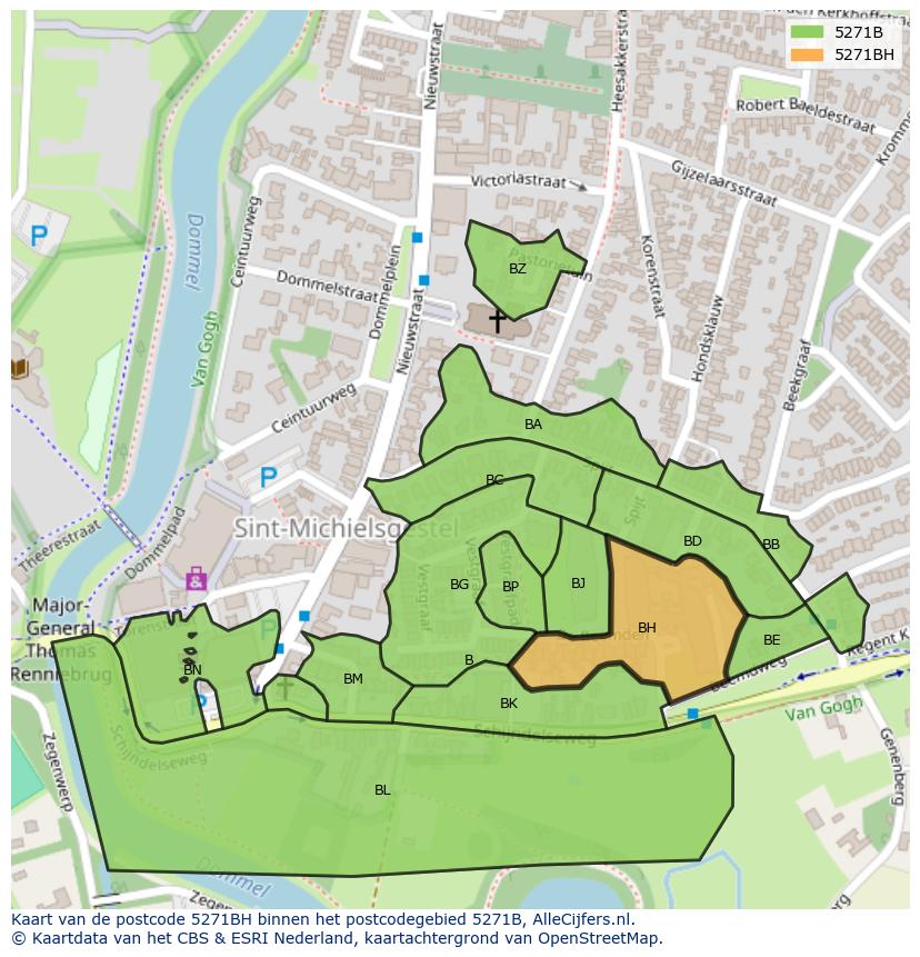 Afbeelding van het postcodegebied 5271 BH op de kaart.