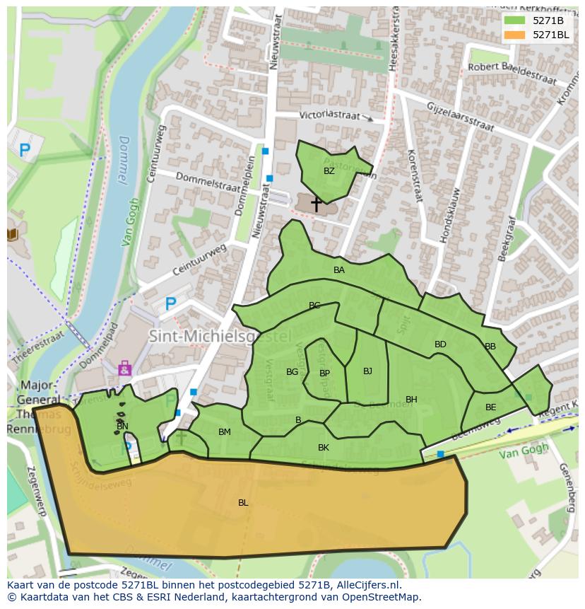 Afbeelding van het postcodegebied 5271 BL op de kaart.