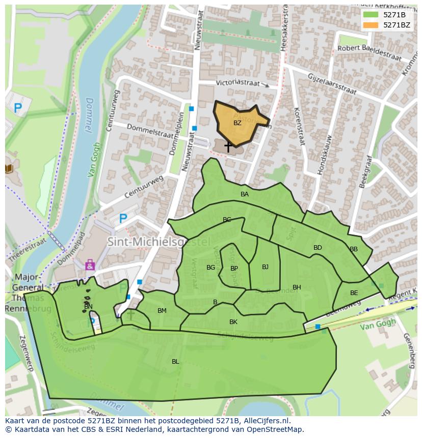 Afbeelding van het postcodegebied 5271 BZ op de kaart.
