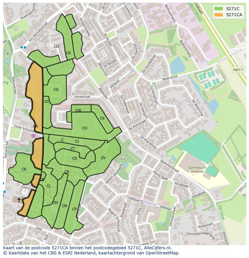 Afbeelding van het postcodegebied 5271 CA op de kaart.