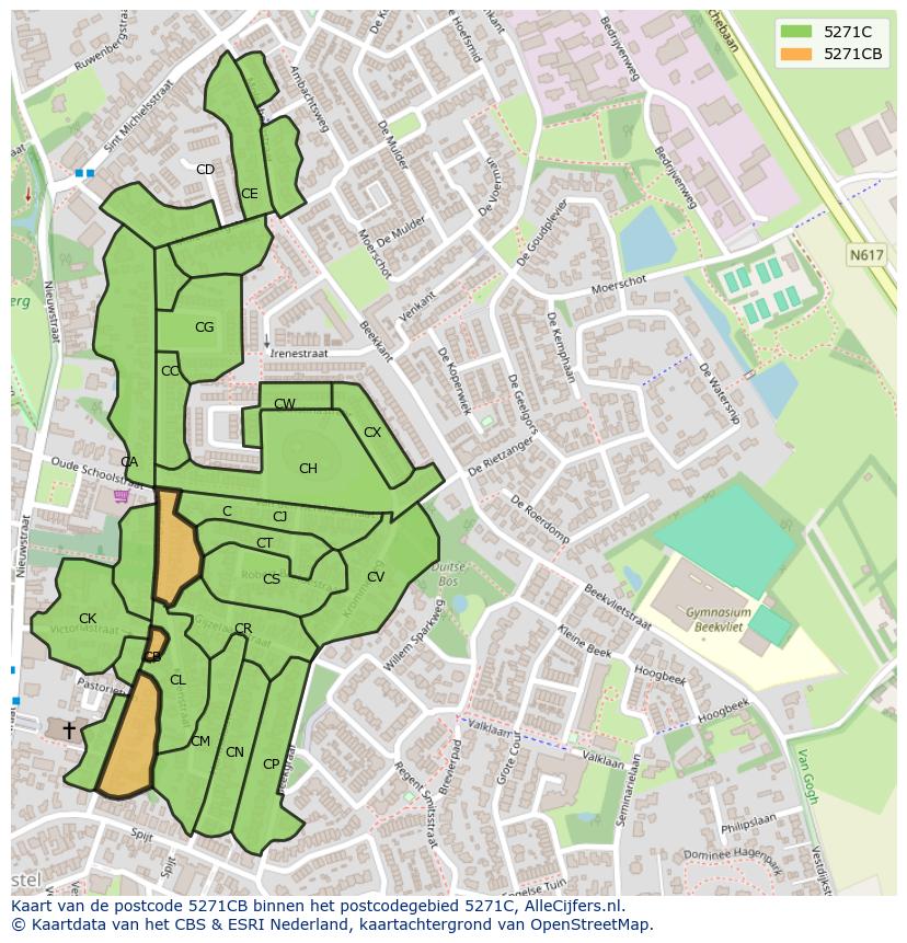 Afbeelding van het postcodegebied 5271 CB op de kaart.