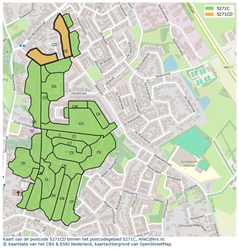 Afbeelding van het postcodegebied 5271 CD op de kaart.
