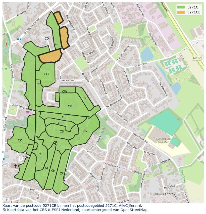 Afbeelding van het postcodegebied 5271 CE op de kaart.