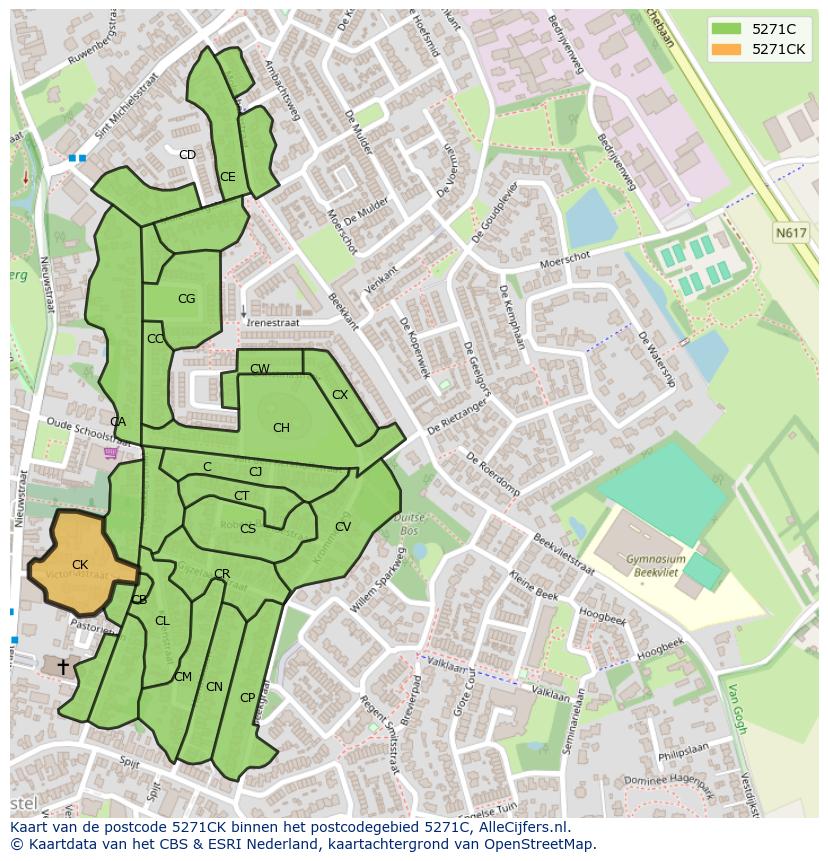 Afbeelding van het postcodegebied 5271 CK op de kaart.