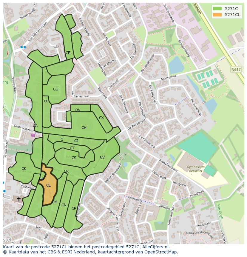 Afbeelding van het postcodegebied 5271 CL op de kaart.