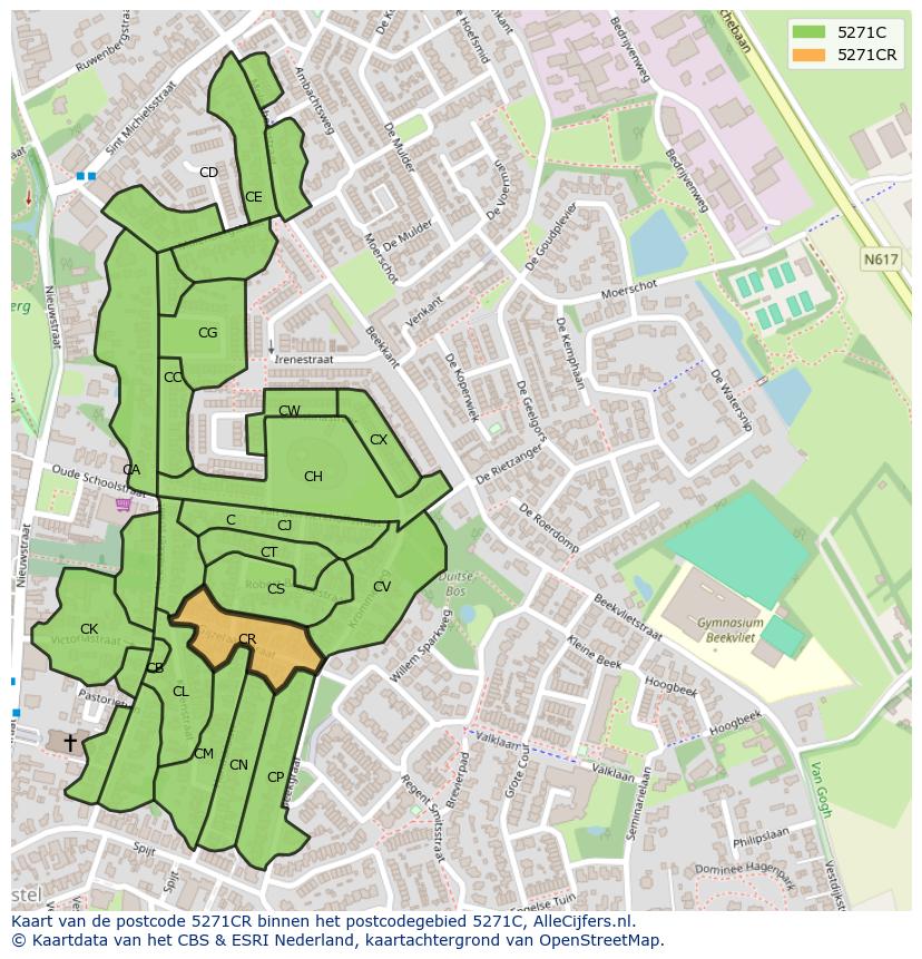 Afbeelding van het postcodegebied 5271 CR op de kaart.
