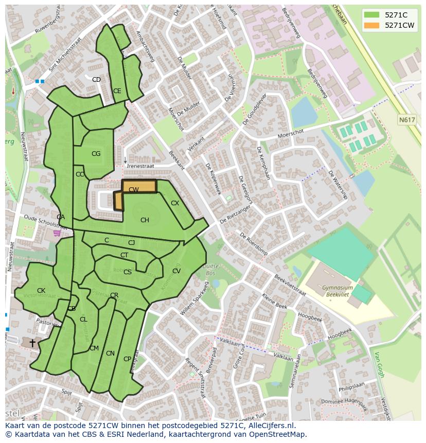 Afbeelding van het postcodegebied 5271 CW op de kaart.