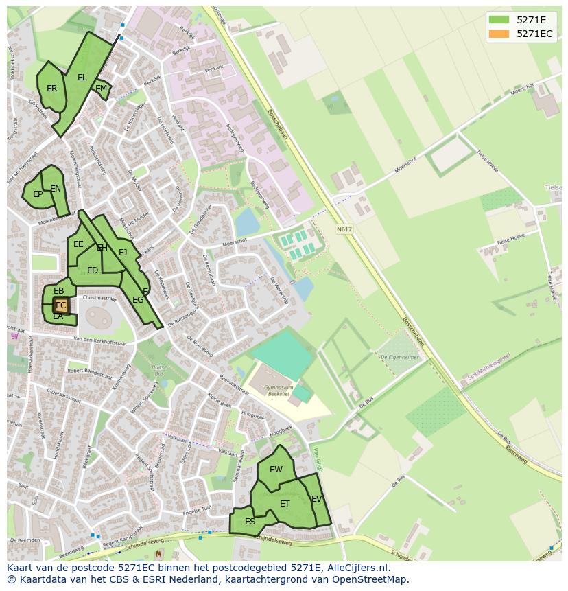 Afbeelding van het postcodegebied 5271 EC op de kaart.