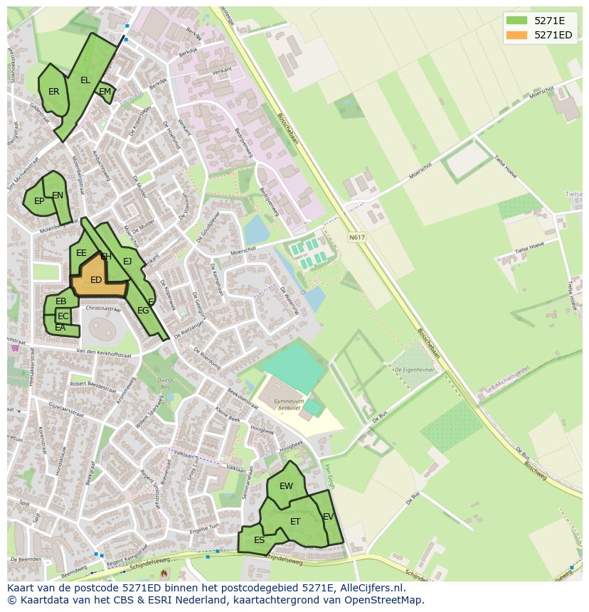 Afbeelding van het postcodegebied 5271 ED op de kaart.