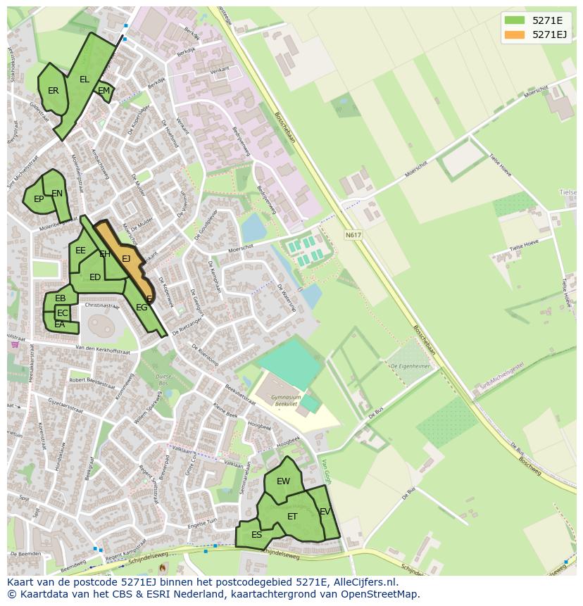 Afbeelding van het postcodegebied 5271 EJ op de kaart.