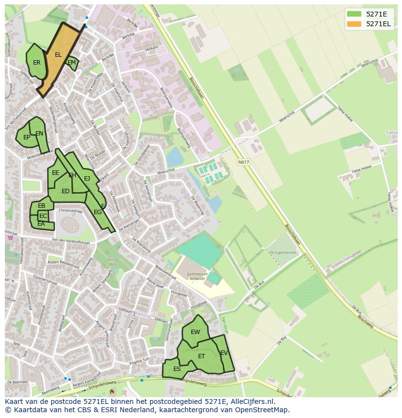 Afbeelding van het postcodegebied 5271 EL op de kaart.