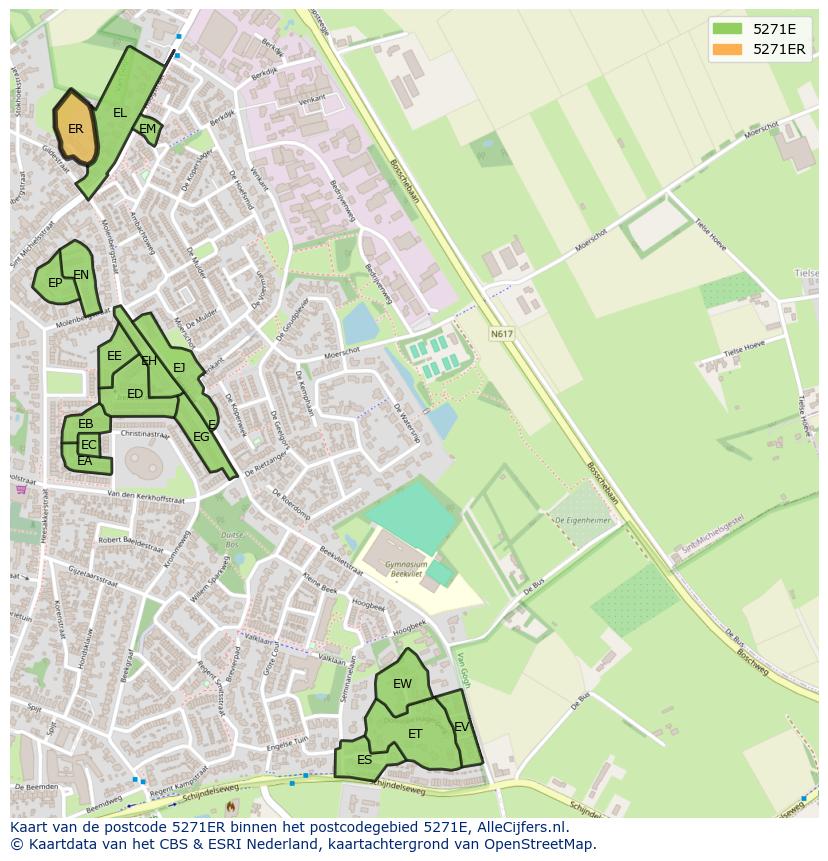 Afbeelding van het postcodegebied 5271 ER op de kaart.