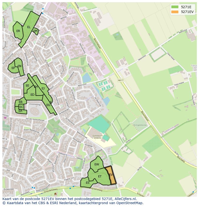 Afbeelding van het postcodegebied 5271 EV op de kaart.