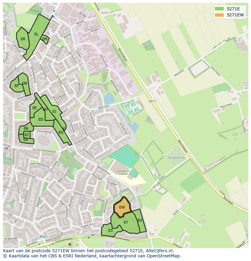 Afbeelding van het postcodegebied 5271 EW op de kaart.