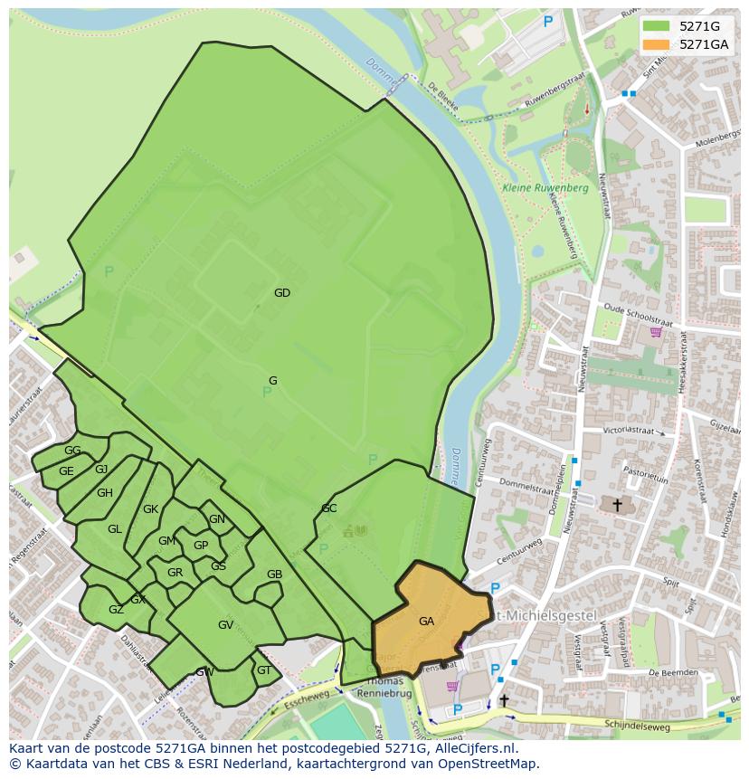 Afbeelding van het postcodegebied 5271 GA op de kaart.