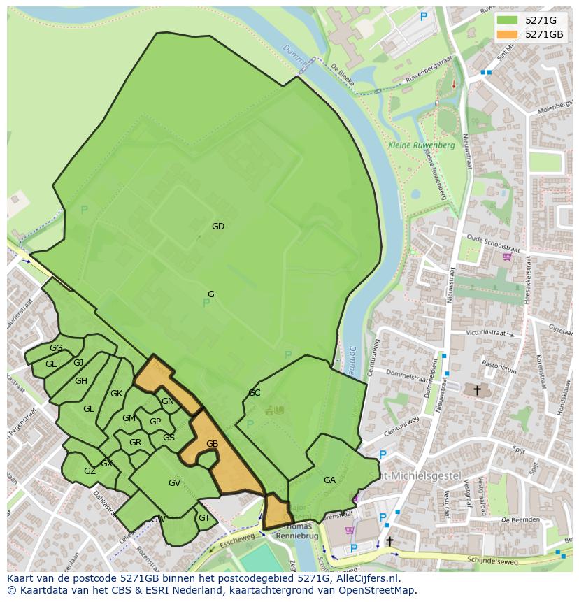 Afbeelding van het postcodegebied 5271 GB op de kaart.