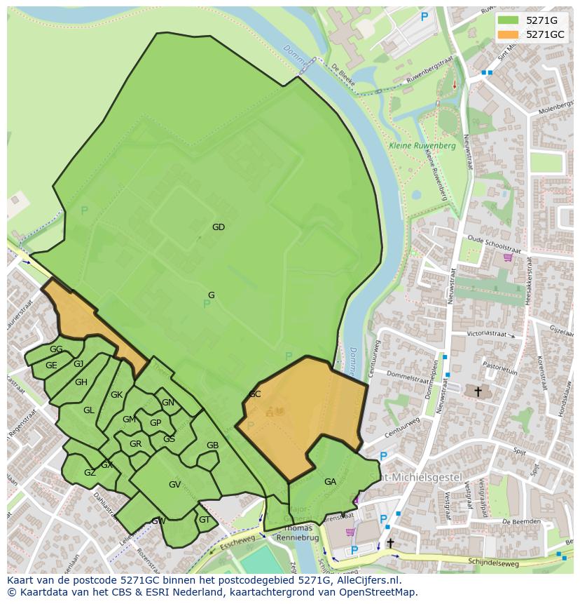 Afbeelding van het postcodegebied 5271 GC op de kaart.