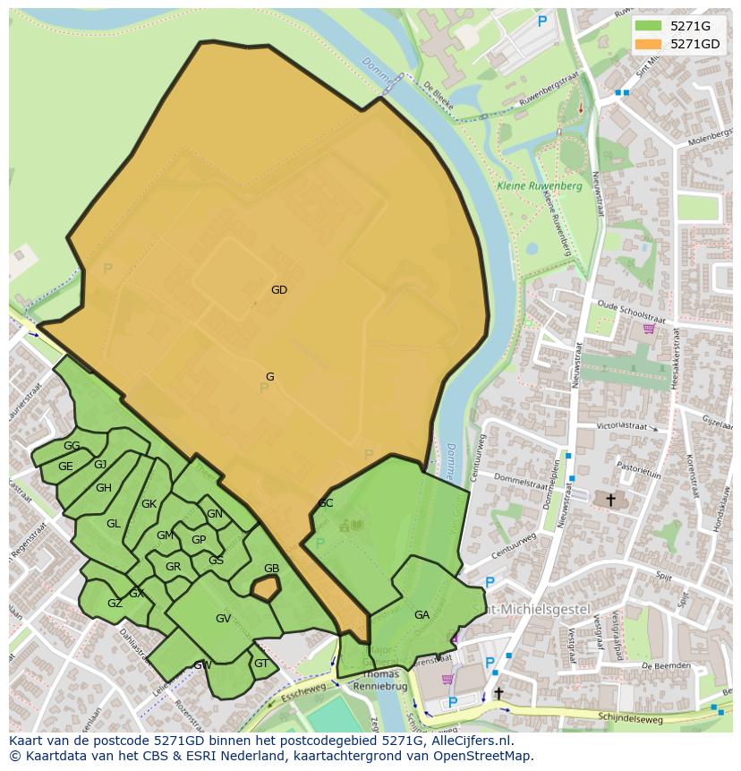 Afbeelding van het postcodegebied 5271 GD op de kaart.