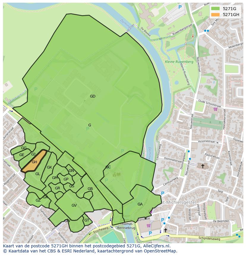 Afbeelding van het postcodegebied 5271 GH op de kaart.