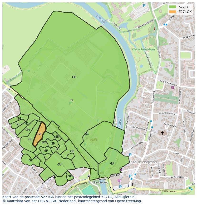 Afbeelding van het postcodegebied 5271 GK op de kaart.