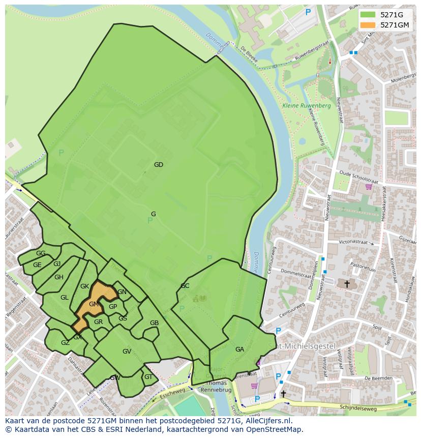 Afbeelding van het postcodegebied 5271 GM op de kaart.