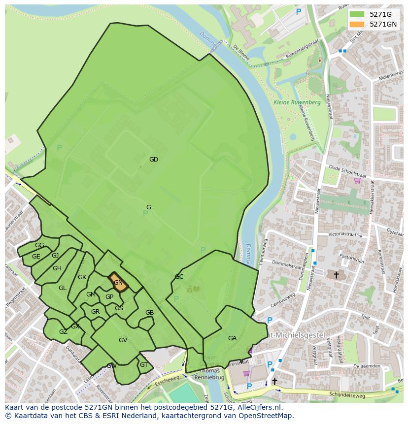 Afbeelding van het postcodegebied 5271 GN op de kaart.
