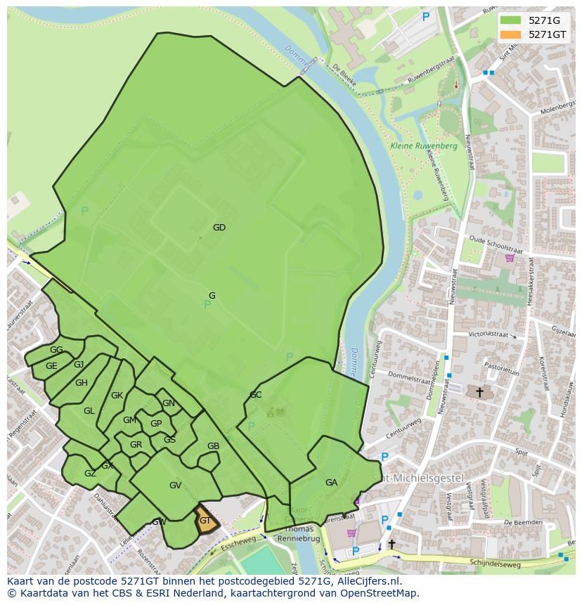 Afbeelding van het postcodegebied 5271 GT op de kaart.