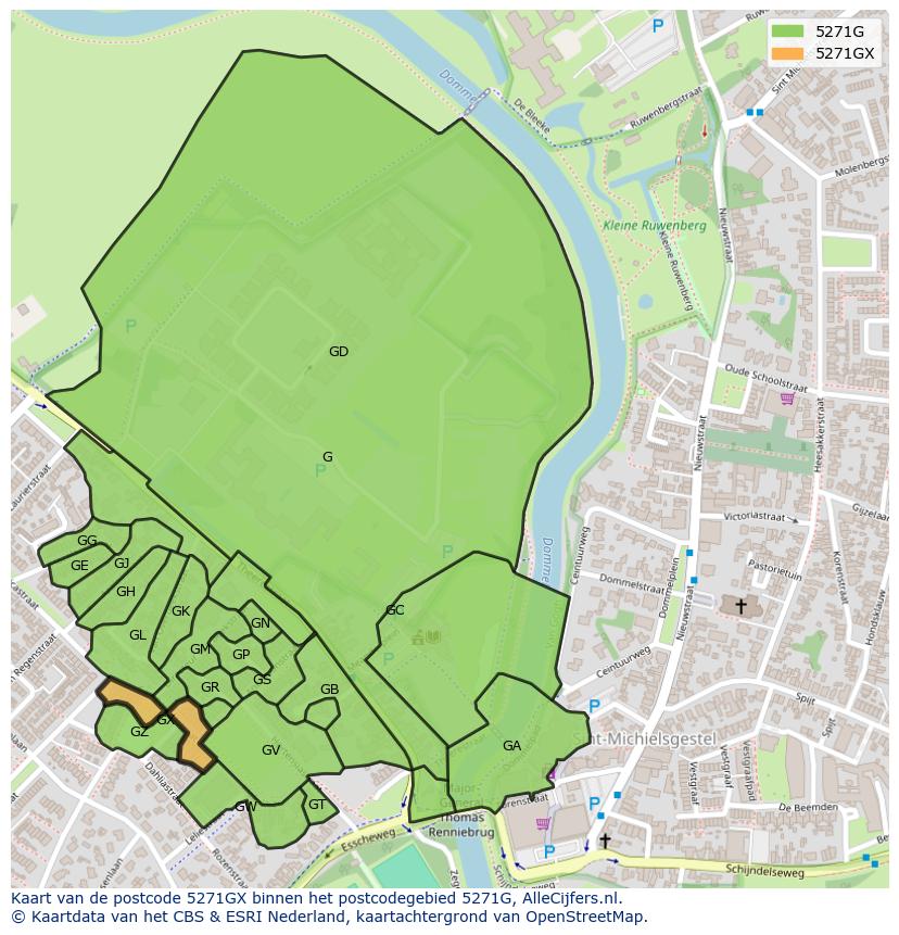 Afbeelding van het postcodegebied 5271 GX op de kaart.