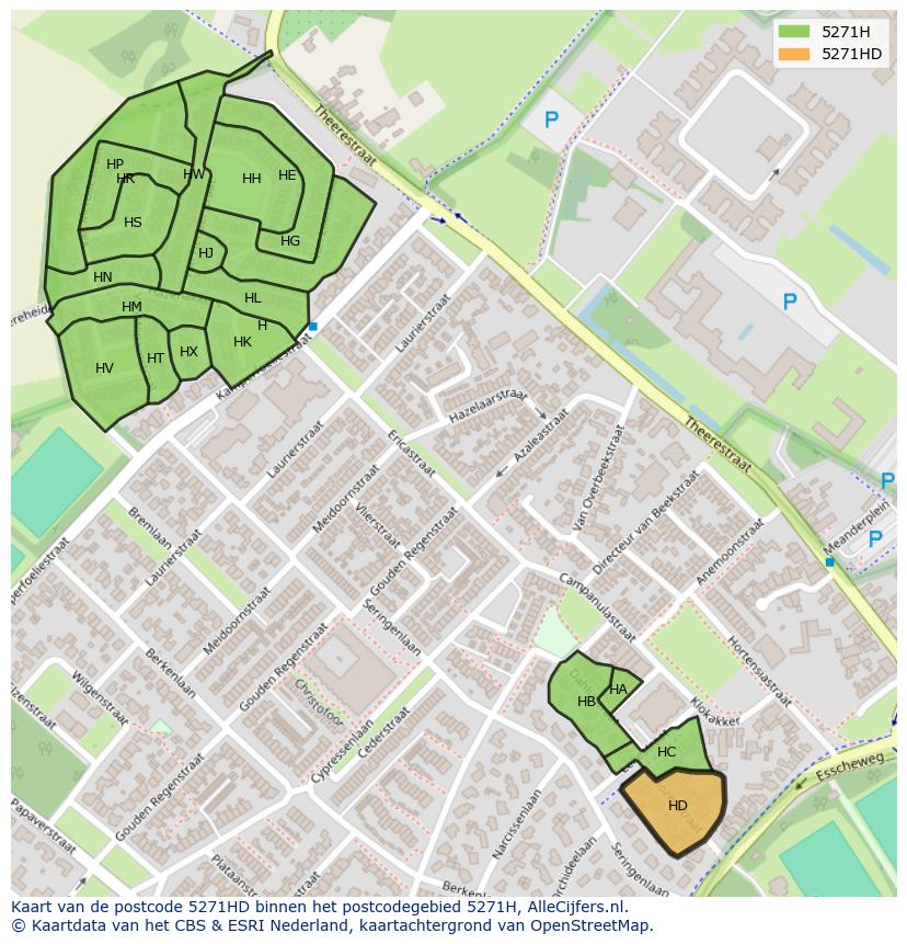 Afbeelding van het postcodegebied 5271 HD op de kaart.