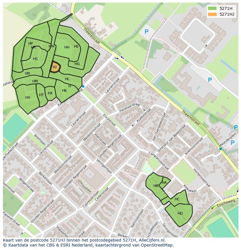Afbeelding van het postcodegebied 5271 HJ op de kaart.