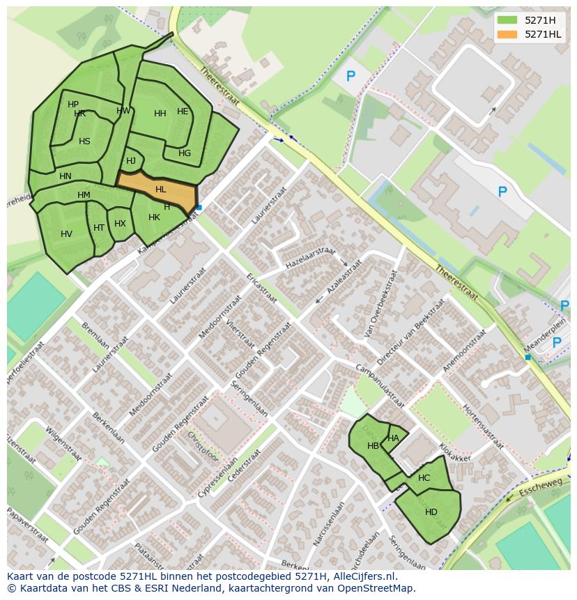 Afbeelding van het postcodegebied 5271 HL op de kaart.